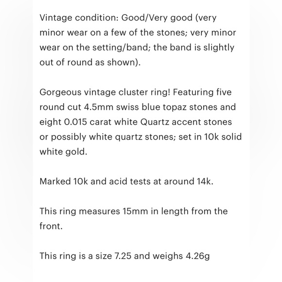 swiss blue topaz diamond flower snowflake 10k solid white gold cluster r… - Picture 11 of 11